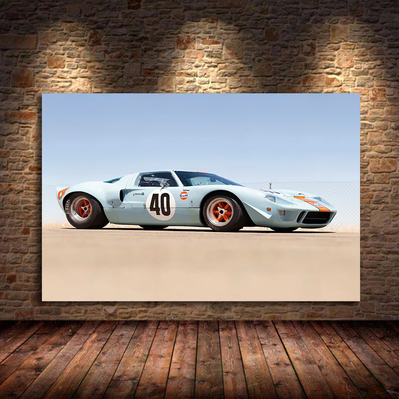 

Modern Painting Gulf Ford GT40 Le Mans Racing Car Classic Car Wall Art Posters Canvas Print For Bedroom Home Room Decor Unframed