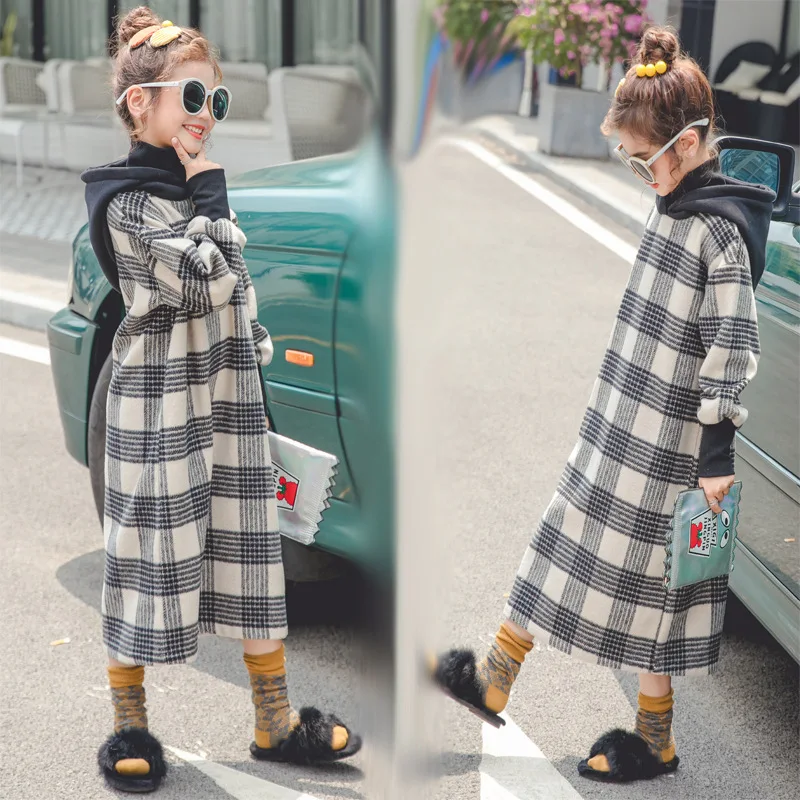 

2019 New Girls Autumn and Winter Fashion Plaid Dresses Baby Girls Thicken Long Style Dresses Kids Loose Casual Dresses, #8063
