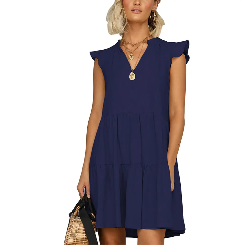 Женские летние пляжные Свободные мини-платья в стиле бохо с V-образным вырезом и