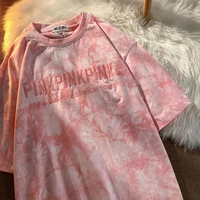 2021 new short sleeve t shirts women letter embroidery tie dye plus size hip hop loose korean style all match students simple