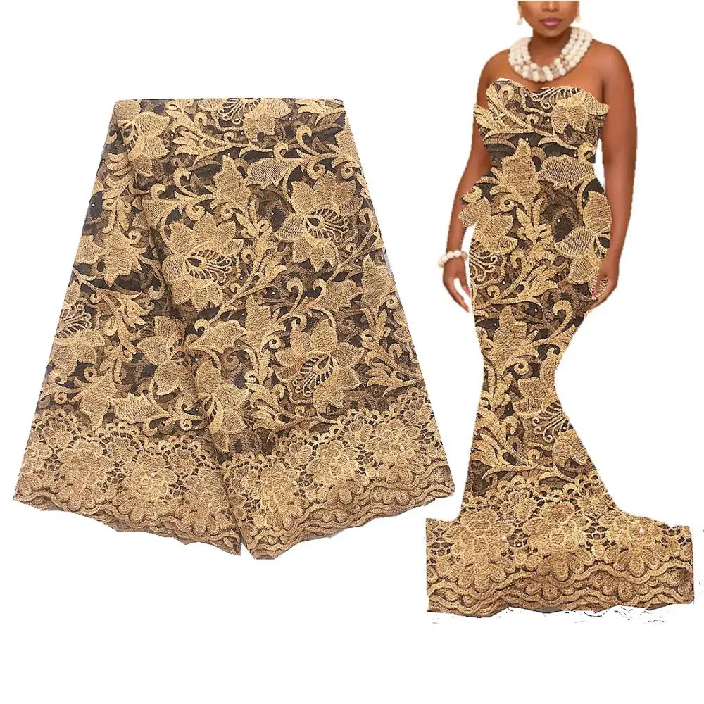 

Кружевная ткань из французского тюля, 2020 г., вышитая кружева нигерийские Свадебные ткани, сетка золотого цвета, гипюровая ткань, кружевная т...