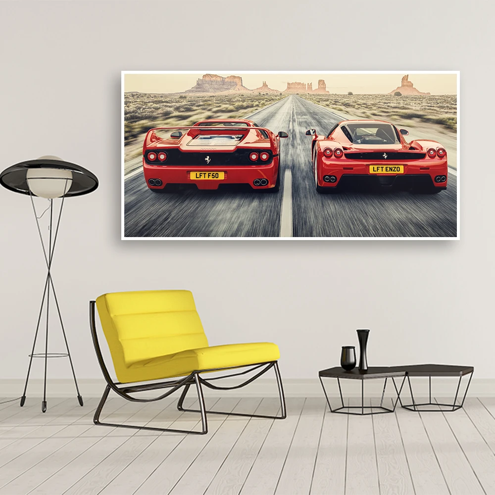 Классическая картина в стиле ретро с изображением спортивного автомобиля