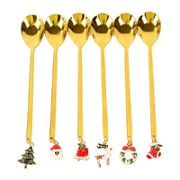1pc new year 2022 stainless steel christmas spoons gold metal cutlery xmas holiday party tableware home cafe drinking tools