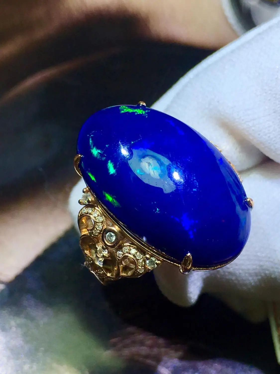 Женское кольцо с опалом роскошные кольца унисекс натуральным голубым 18 К желтое