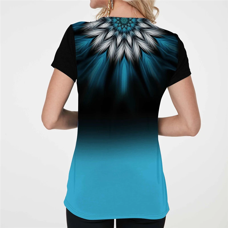 

Women Short Sleeve 3D Gradient Print T Shirt 2021 New Summer Casual Loose Button TShirts Fashion Female Tees Top Plus Size S-5XL