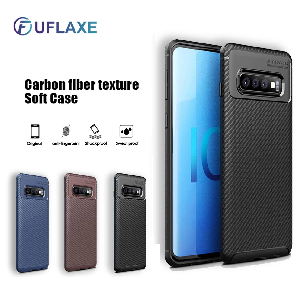 

UFlaxe Soft Silicone Case for Samsung S9 S10 Plus Carbon Fiber Texture Ultra-thin Shockproof Cover Galaxy S10 Lite S10e