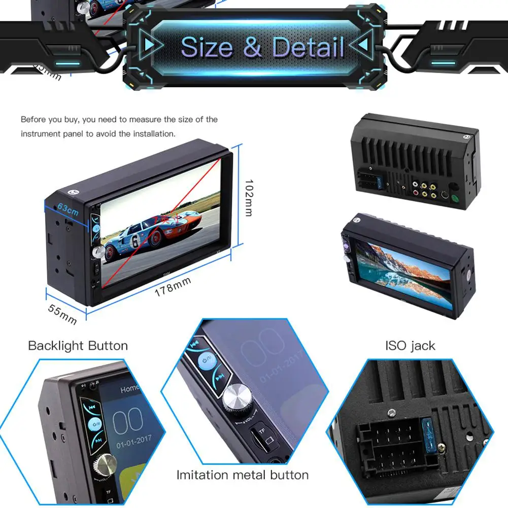 Adeeing HD 7 дюймов Bluetooth MP5 плеер Автомобильное видео MP4 мобильное соединение RCA аудио