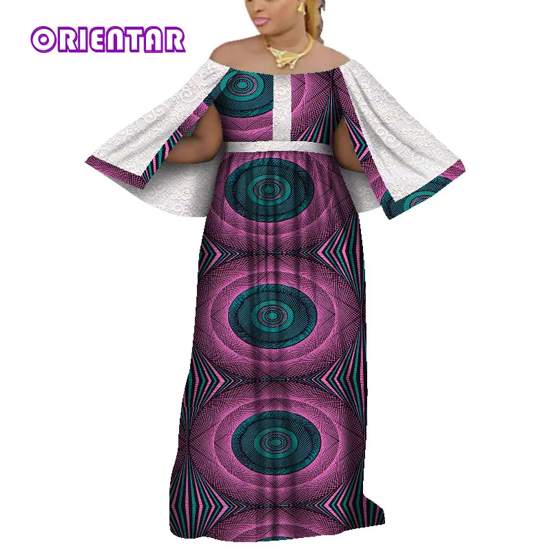 ORIENTAR Long Dress African Dresses for Women Fashion Slash Neck Lace Shawl Lady Robe Africaine Femme African Clothes WY4231
