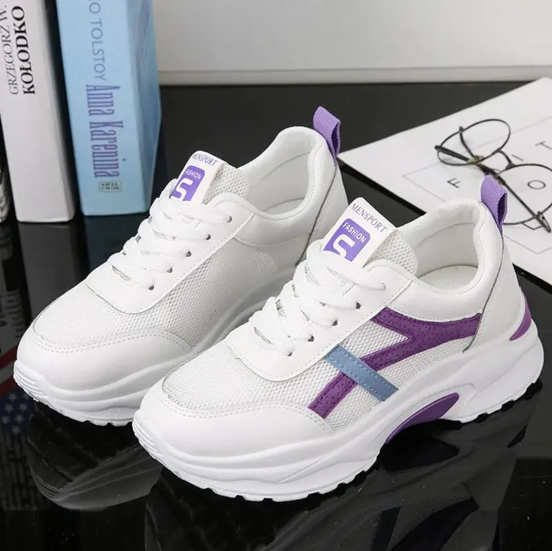 

mesh small white shoes female 2019 new wild flat bottom platform women sneakers shoes casual breathable increase women's shoes