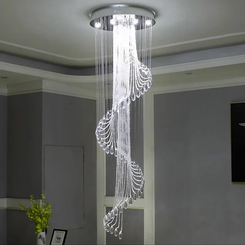 

Large Crystal Chandelier LED Pendant Lamp For Staircase Living Room Hotel Lobby Villa Floor Living Room Cystal Lamp