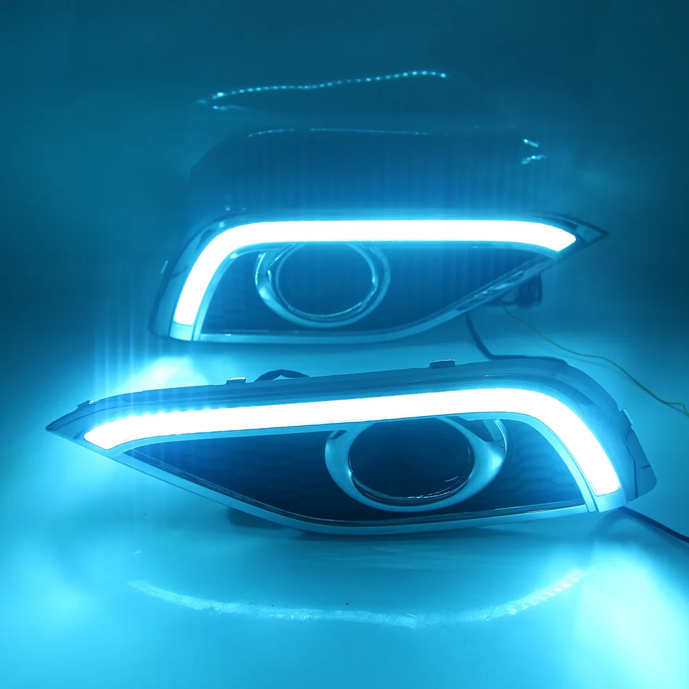 

eOsuns led drl daytime running light for Honda crv 2012 with moving yellow turn signal and blue night light