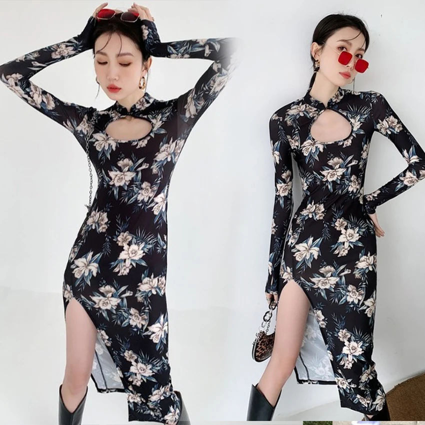 Платье в китайском стиле традиционное пикантное облегающее тонкое винтажное