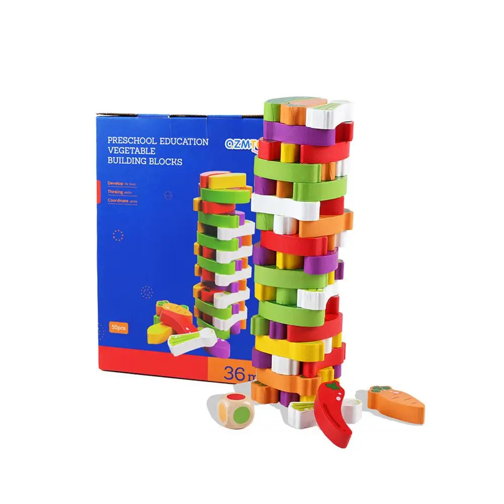 

Large Colorful Wooden Tumble Tower Deluxe Precision-Crafted Hardwood Game With Dice 54 PCS Safe Water-based Paint Building Block