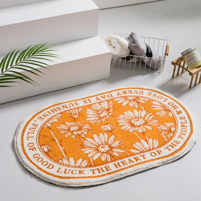 

Oval Fluffy Bathroom Mat Plants Carpet Bath Tub Side Anti Slip Entrance Area Rug Floor Pad Nordic Welcome Doormat Home Decor