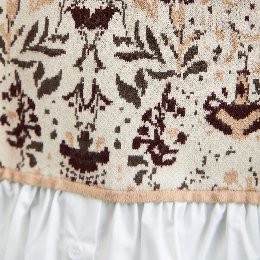 

2021 new spring and summer doll collar lace stitching jacquard fake two-piece shirt retro top for women