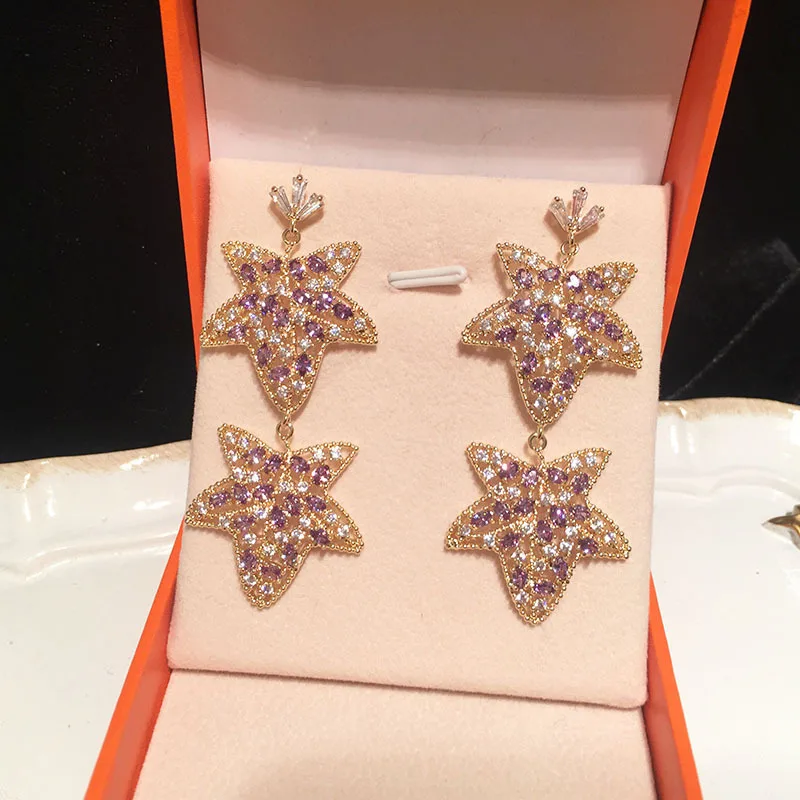 

Фиолетовый серьги в виде листиков, нежный образ, индивидуальное, Дутое, наборе серебристых спиц из полый цветок starfish Серьги с кисточками