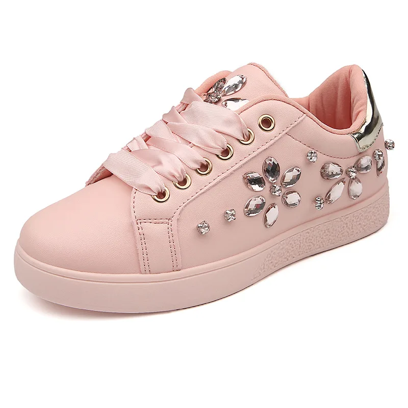 

2021 Autumn New Korean Style Fashionable Microfiber Casual Sneakers Women's Platform Low Trendy Shoes with Diamond