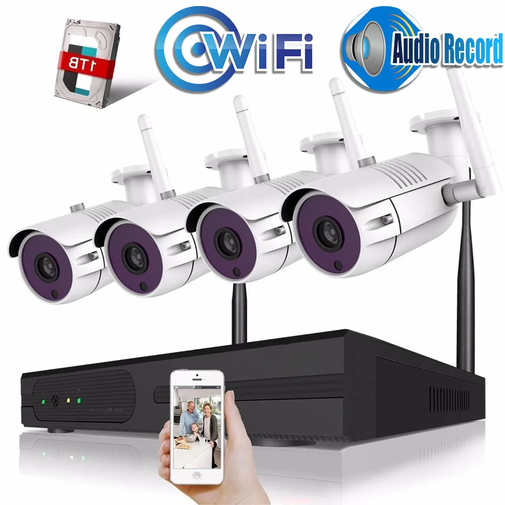 4CH Беспроводной CCTV Системы 720P HD NVR комплект Открытый ИК ночного видения IP Камера Wi