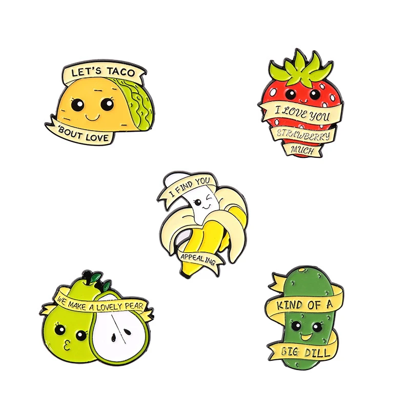 

Homonymic Food Banner Enamel Pins Creative Cute Strawberry Brooch Homonymic-food Brooch Cartoon Jewelry Gift For Kids Friends