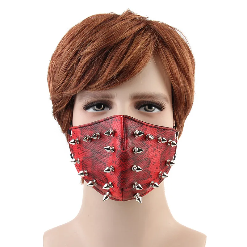 

2021 Anime Punk Rivet Leather Mask Halloween Costume Dustproof Outdoor Warm Serpentine Cosplay Masks For Men