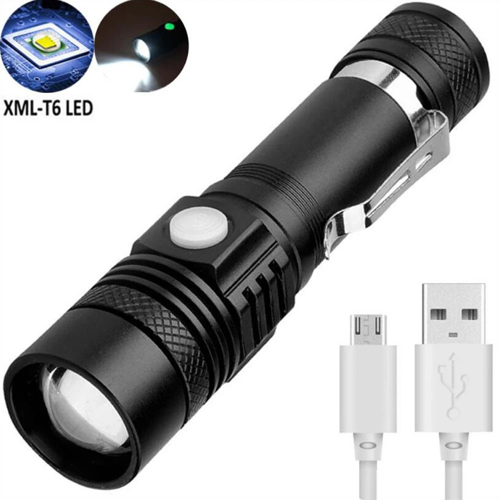 Мини флэш светильник USB Перезаряжаемый фонарь телескопический зум