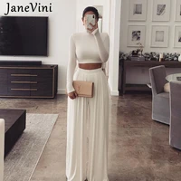 janevini spring women fashion white high waist wide leg pantcrop top two piece sets long sleeve solid ladies casual streetwear
