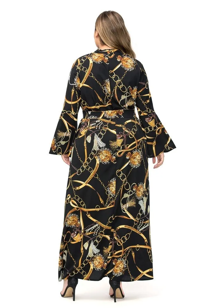 

2XL To 5XL Women Plus Size Dress Print Long Sleeve Dresses A-line Loose High Waist Casual Club Party Dress TA9066