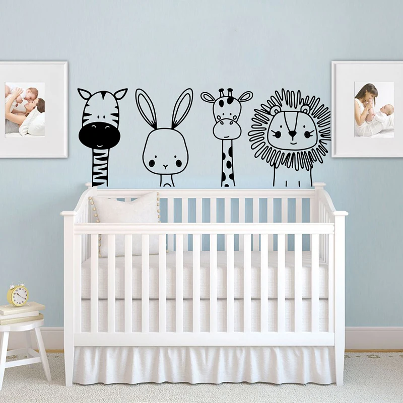 

Cartoon zebra rabbit giraffe lion animal wall decals suitable for children's room decoration wall stickers