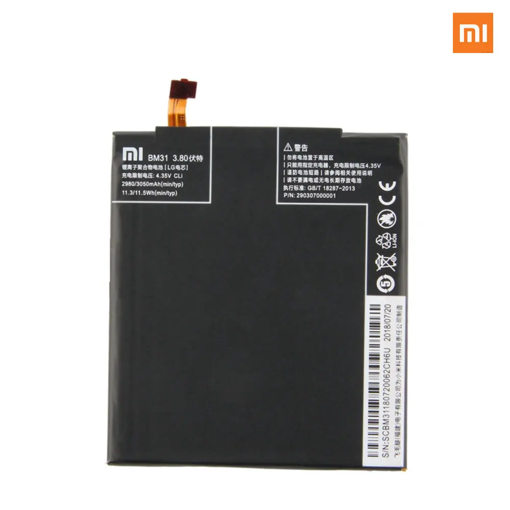 3050 мАч оригинальный размер Сменный аккумулятор для Xiaomi mi 3 M3 BM31 настоящий