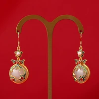 hoyon ancient gilt craftsmanship retro and elegant earrings enamel inlaid jade earrings ruby earrings for woman