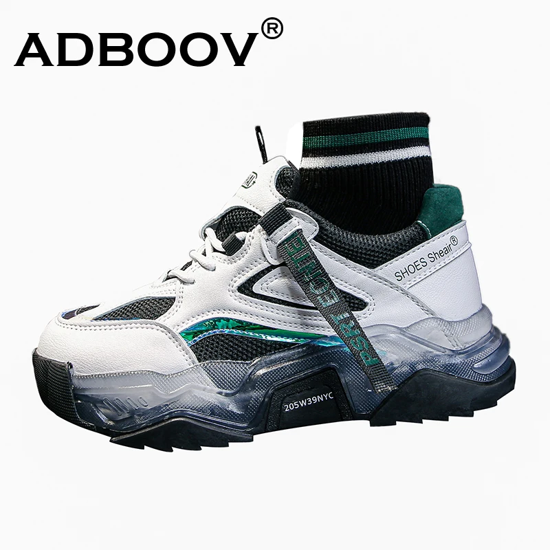 

ADBOOV High Top Sock Sneakers Women Leather Upper Fashion Casual Shoes Ladeis Platform Chunky Sneakers