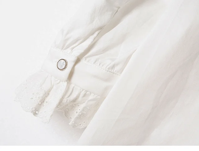 

Lace Ruffles Blouse Women's White Half Sleeve Single Breasted V-neck 2021 Summer Female Shirts