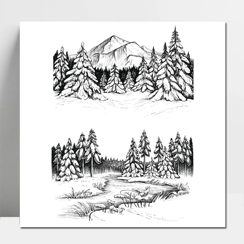 

ZhuoAng Mountains And Trees Clear Stamps/Card Making Holiday decorations For scrapbooking Transparent stamps 13*13cm