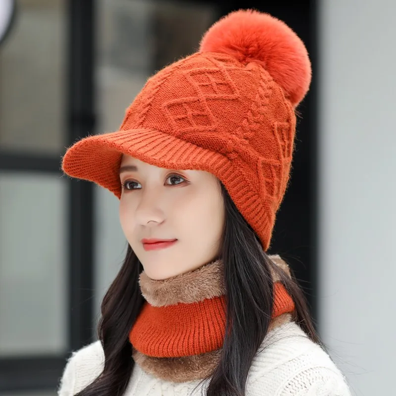 

Winter Hat Womens Beanie Hats Thickening Warm Windproof Knitted Female Hat Bonnet Beanie Cap Outdoor Riding Hat Scarf Set