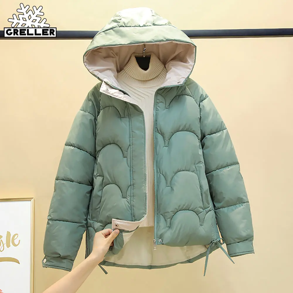 Короткая зимняя куртка GRELLER 2022 женские парки пальто зимнее однотонное с