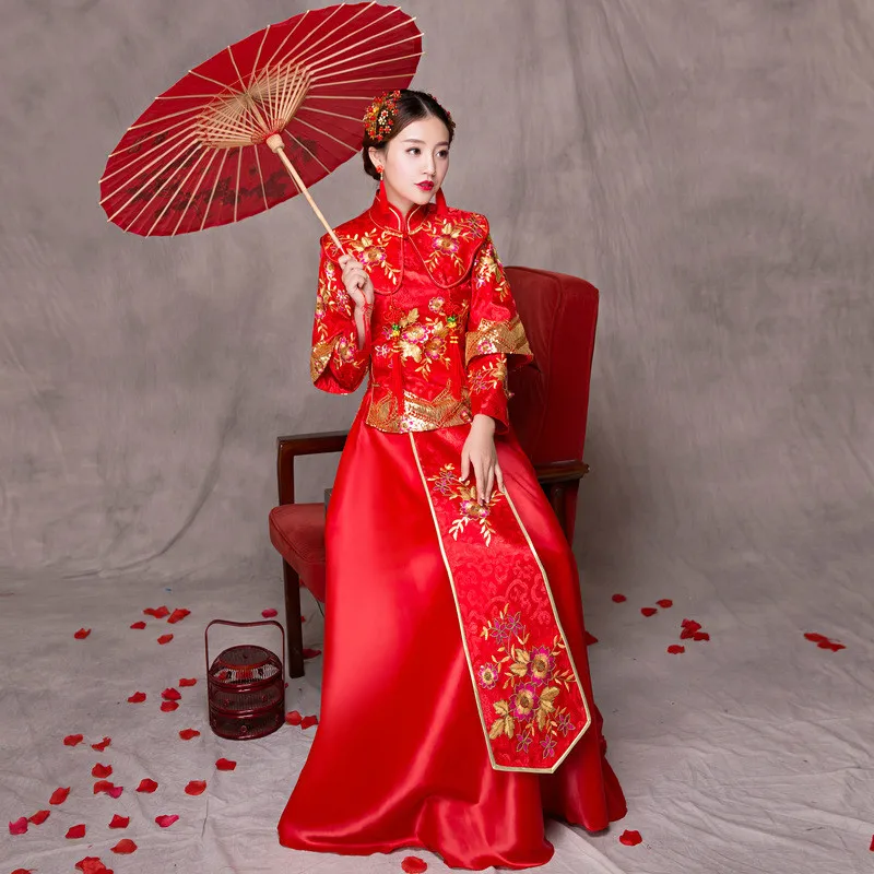 Свадебное платье большого размера с цветочной вышивкой изысканный Чонсам