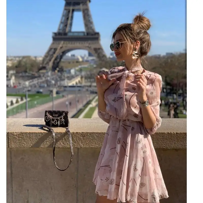 2020 spring and summer new European American women's tie sexy print dress fashion comfortable women Clothes | Женская одежда