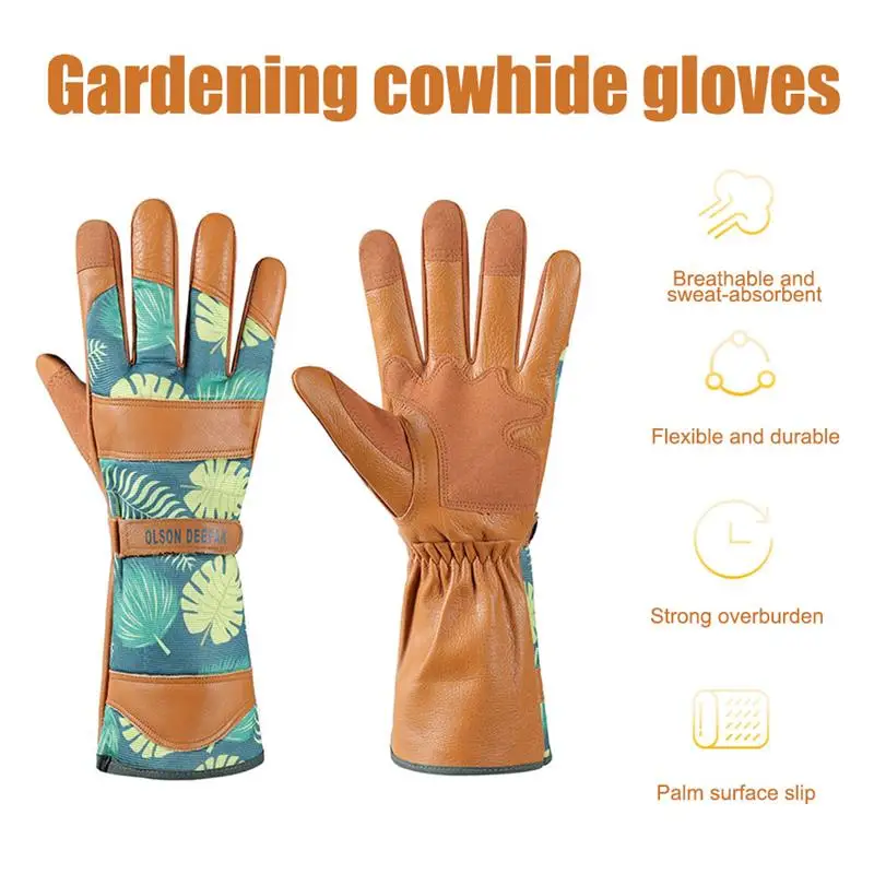 

Садовые Перчатки 1 пара, многослойные перчатки из воловьей кожи, устойчивые к обрезке шипов, для двора, работы, обрезки роз, защитное снаряже...