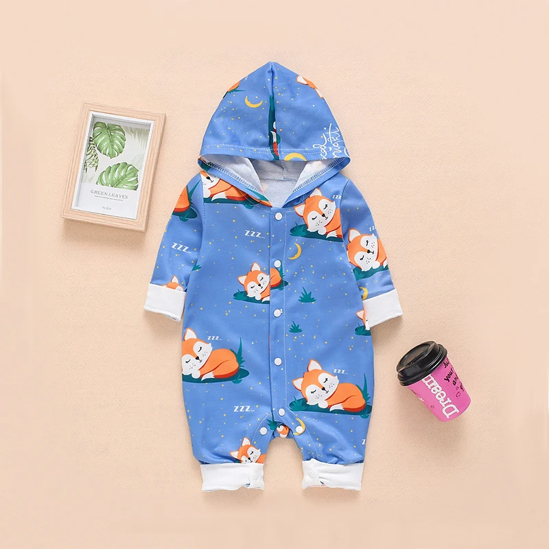 Комбинезон с капюшоном и лисой для маленьких мальчиков девочек от 0 до 24 месяцев