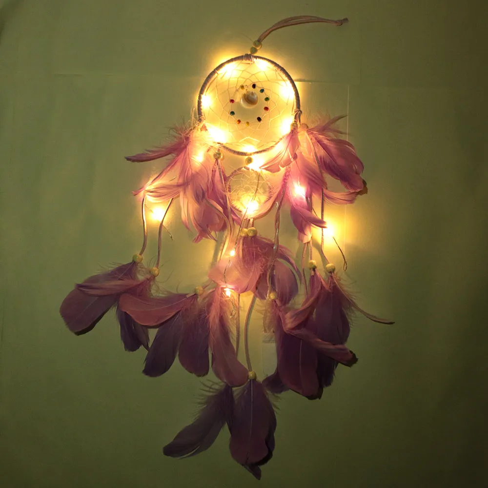 Ловец снов с светодиодный ночник перьями портативный ручной работы Настенный