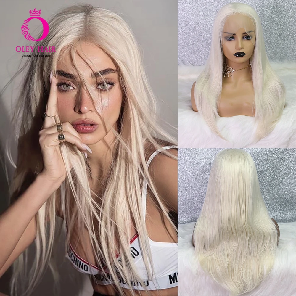 Platinum Blonde Wig 16 Inch Synthetic Lace Front Wig Heat Resistant Straight Party Cosplay Wigs For Black Women OLEY SummerOffer