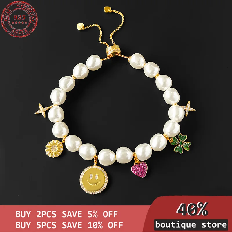 

Silver Sterling S925, four leaf, clover, love, pearl, smile, fashion, simplicity, temperament, wildness, Monaco jewelry