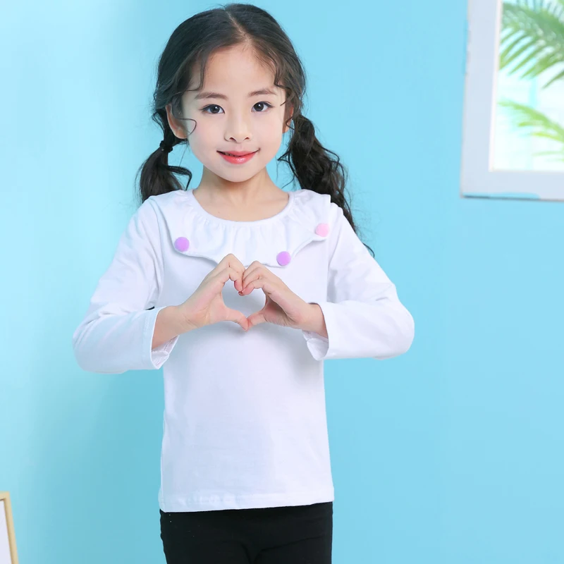 Осень 2019 хлопковые футболки для девочек с длинным рукавом маленьких однотонные