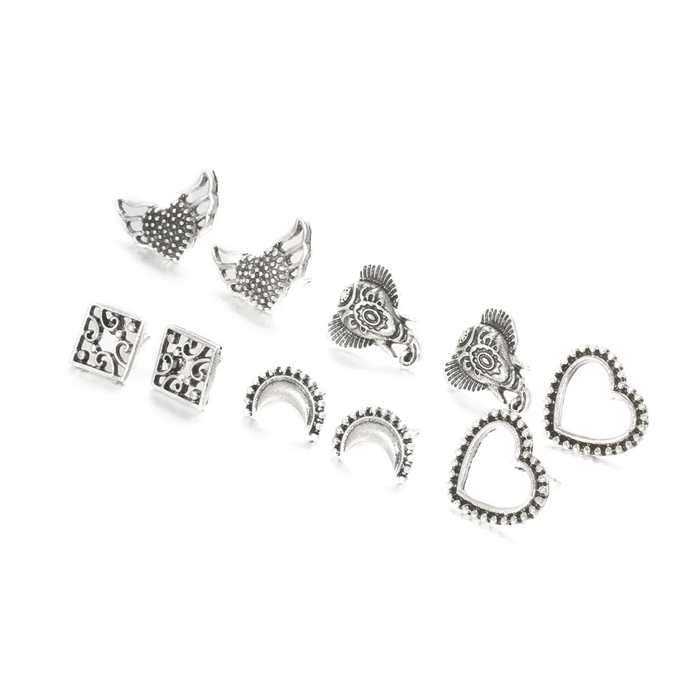

Fashion Retro Heart-shaped Elephant Box Love Wings 5 Earrings Set Fashion Ladies Earrings Decorations