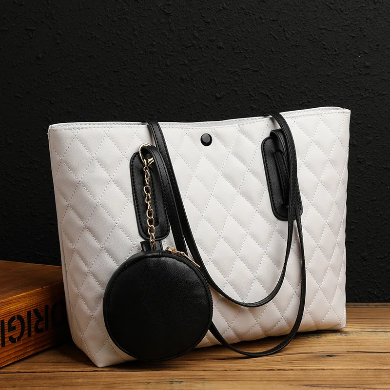 

Casual Women PU Leather Tote Shoulder Crossbody Bag For Female Fashion Plaid Large Capacity Handbag Purse 2 Pcs Set Shopping Bag