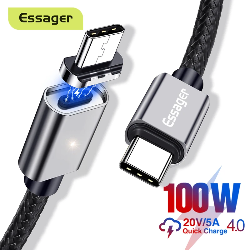 Essager 100W магнитный кабель 5A быстрой зарядки USB Type C и PD магнит зарядное устройство