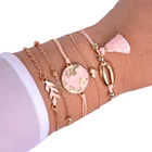 Женский браслет на цепочке, браслет в богемном стиле с розовой эмалью, картой мира, бахромой, сердцем