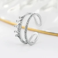 women ring silver plated double row crown cubic zirconia ring fashion simple banquet wedding ring designed for women send girl