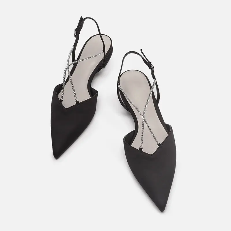 

2021 Spring New Women's Shoes Diamond Chain Flat Sandals Pointed Shallow Mouth Single Shoe Wear Half Slippers Sandalias Feminina