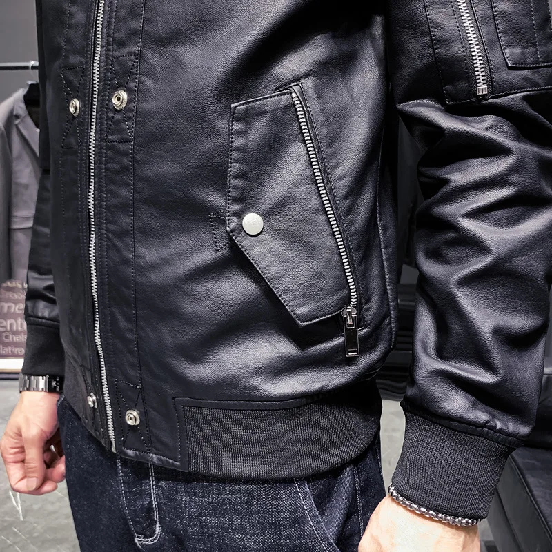 Мужская кожаная куртка уличная с капюшоном искусственная ( ый) куртки для мужчин